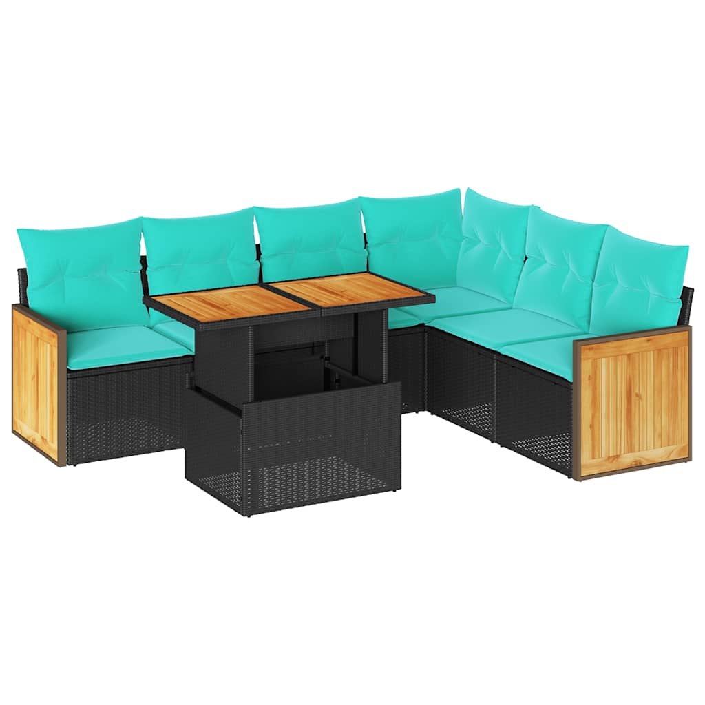 7-dijelni set vrtnih sofa od poliratana s jastucima crni bagrem