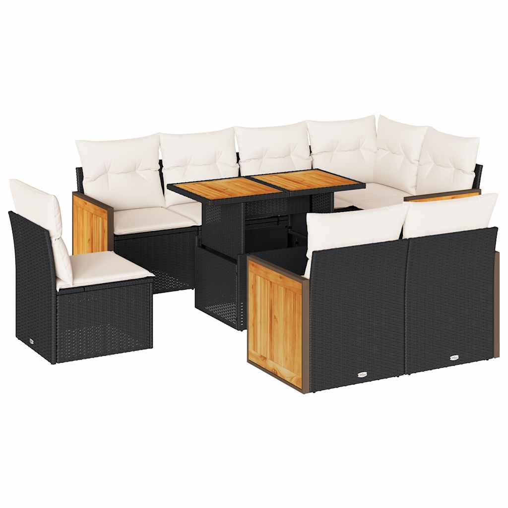 9-dijelni set vrtnih sofa s jastucima crni od poliratana bagrem