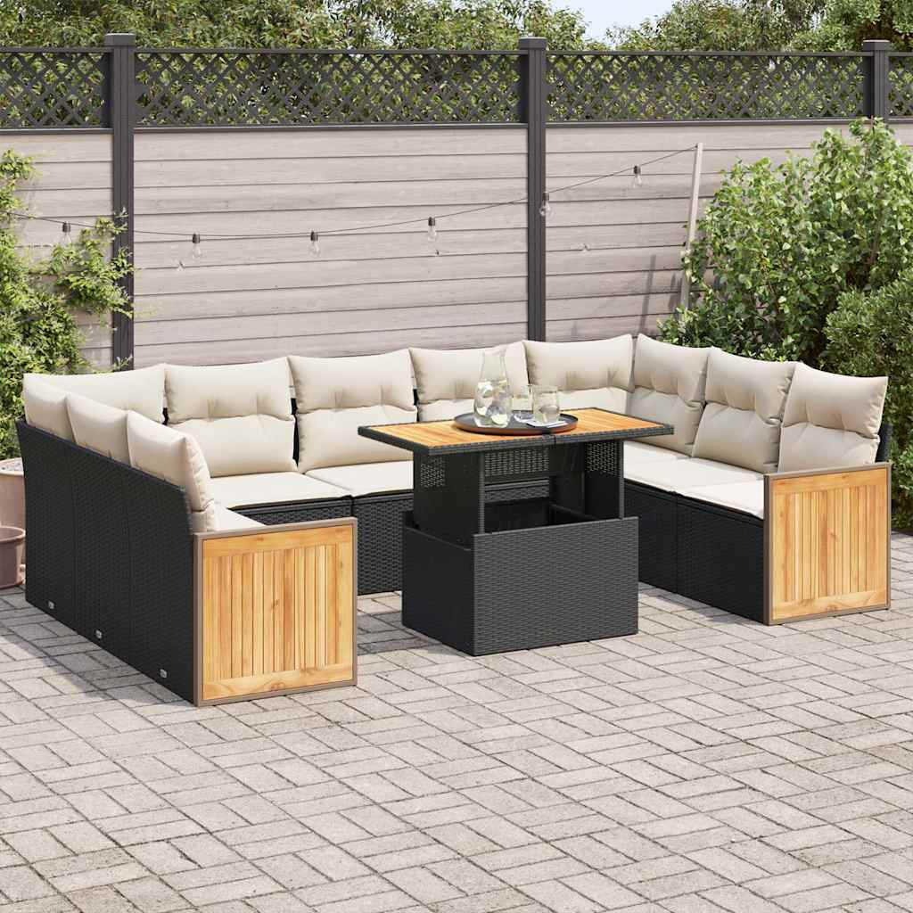 10-dijelni set vrtnih sofa s jastucima crni poliratana bagrem