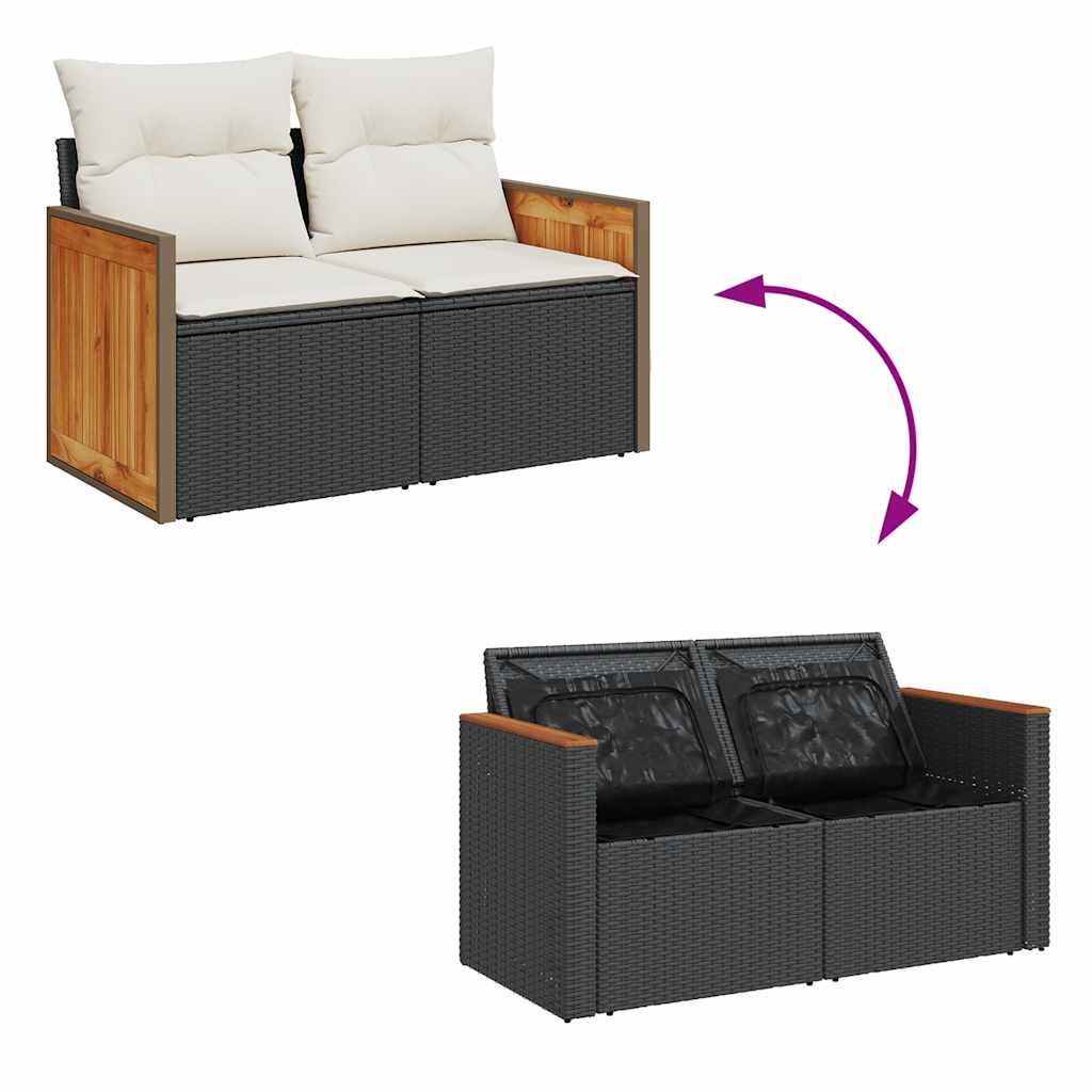 11-dijelni set vrtnih sofa poliratan i bagrem s jastucima crni