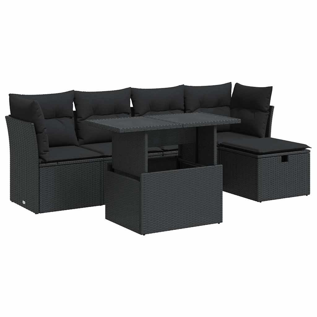 6-dijelni set vrtnih sofa s jastucima crni od poliratana