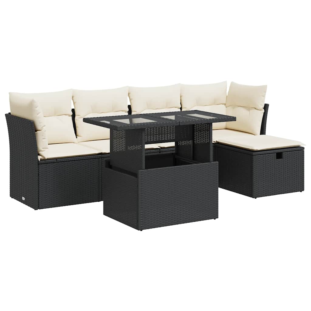 6-dijelni set vrtnih sofa s jastucima crni od poliratana