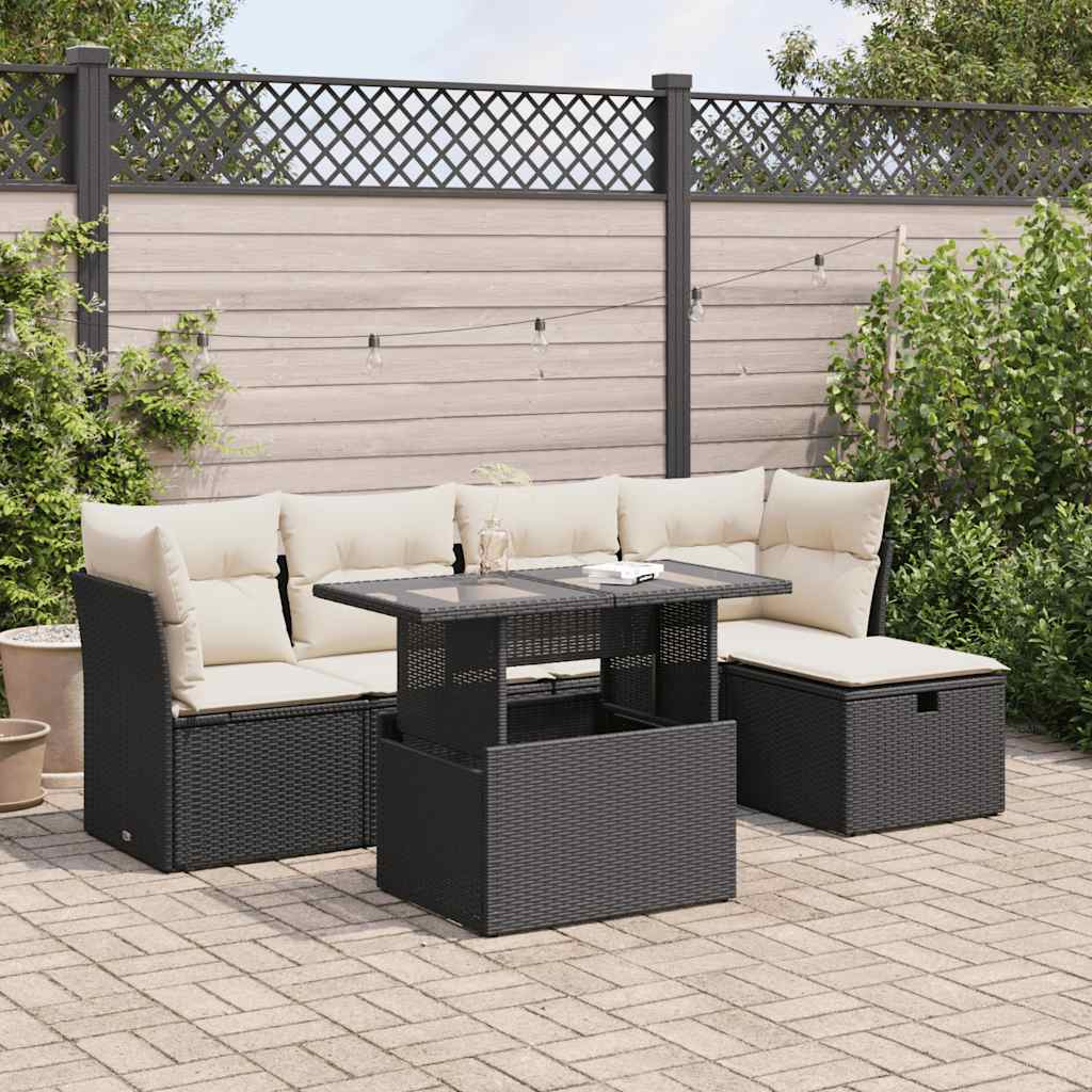 6-dijelni set vrtnih sofa s jastucima crni od poliratana