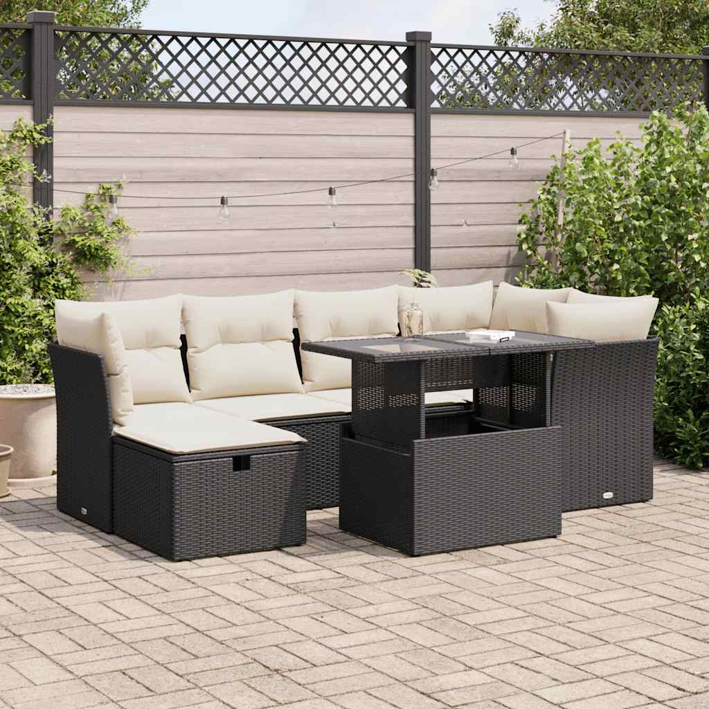 7-dijelni set vrtnih sofa od poliratana s jastucima crni