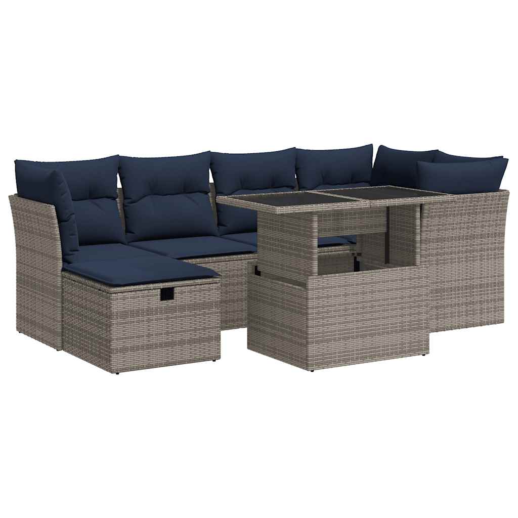 7-dijelni set vrtnih sofa poliratan i bagrem s jastucima sivi