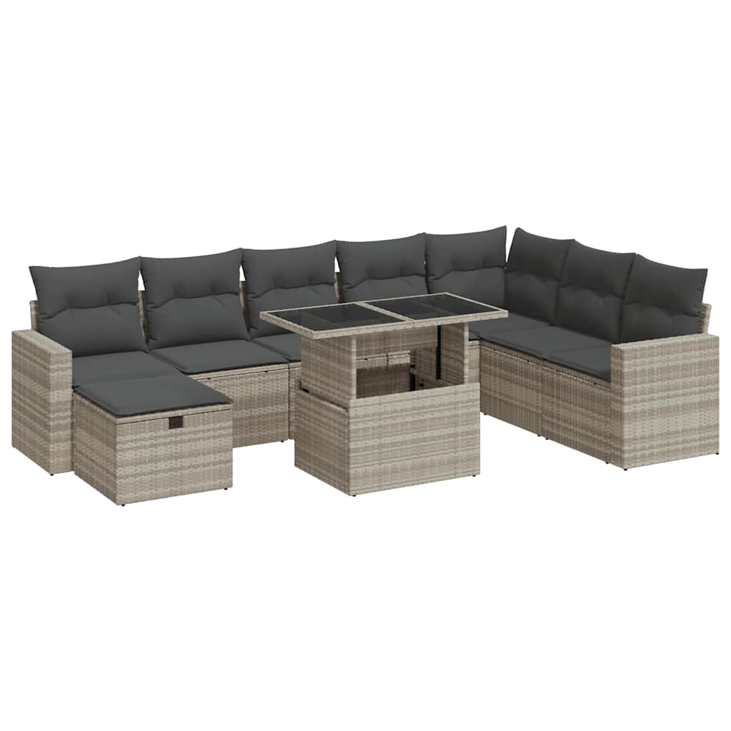 9-dijelni set vrtnih sofa od poliratana s jastucima svjetlosivi