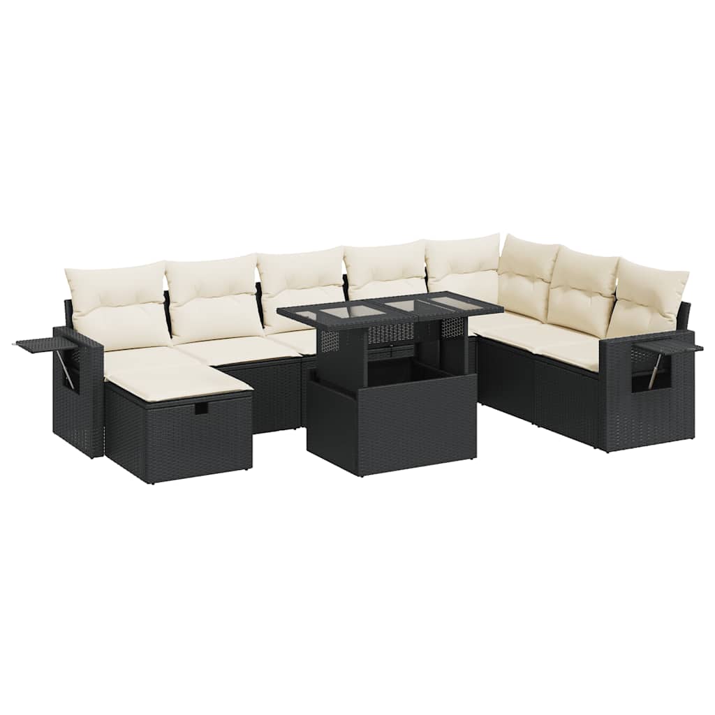 9-dijelni set vrtnih sofa s jastucima crni od poliratana