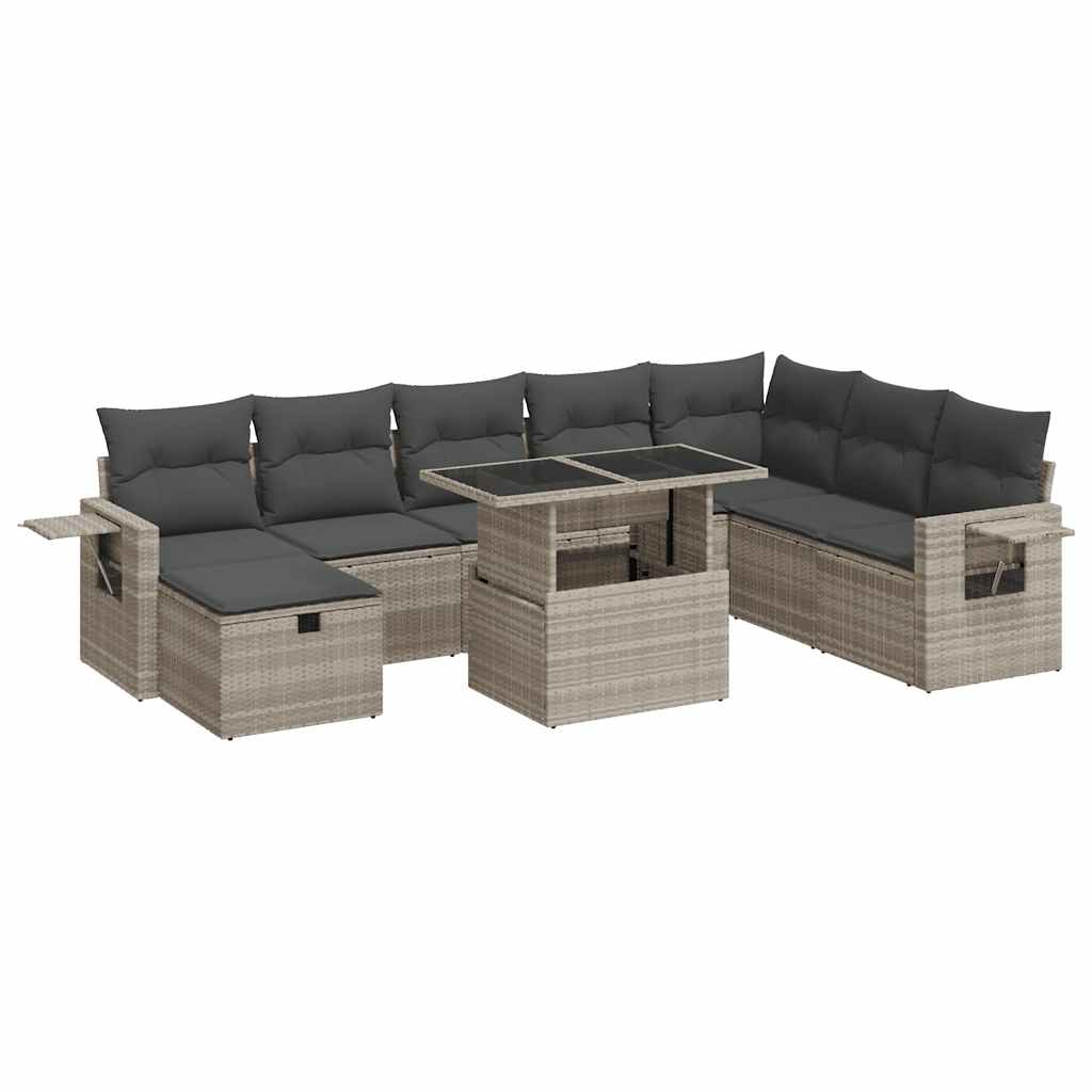 9-dijelni set vrtnih sofa od poliratana s jastucima svjetlosivi