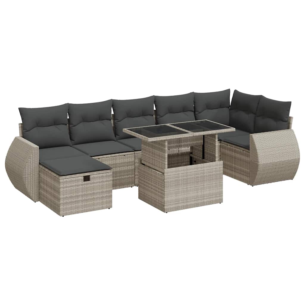 8-dijelni set vrtnih sofa od poliratana s jastucima svjetlosivi