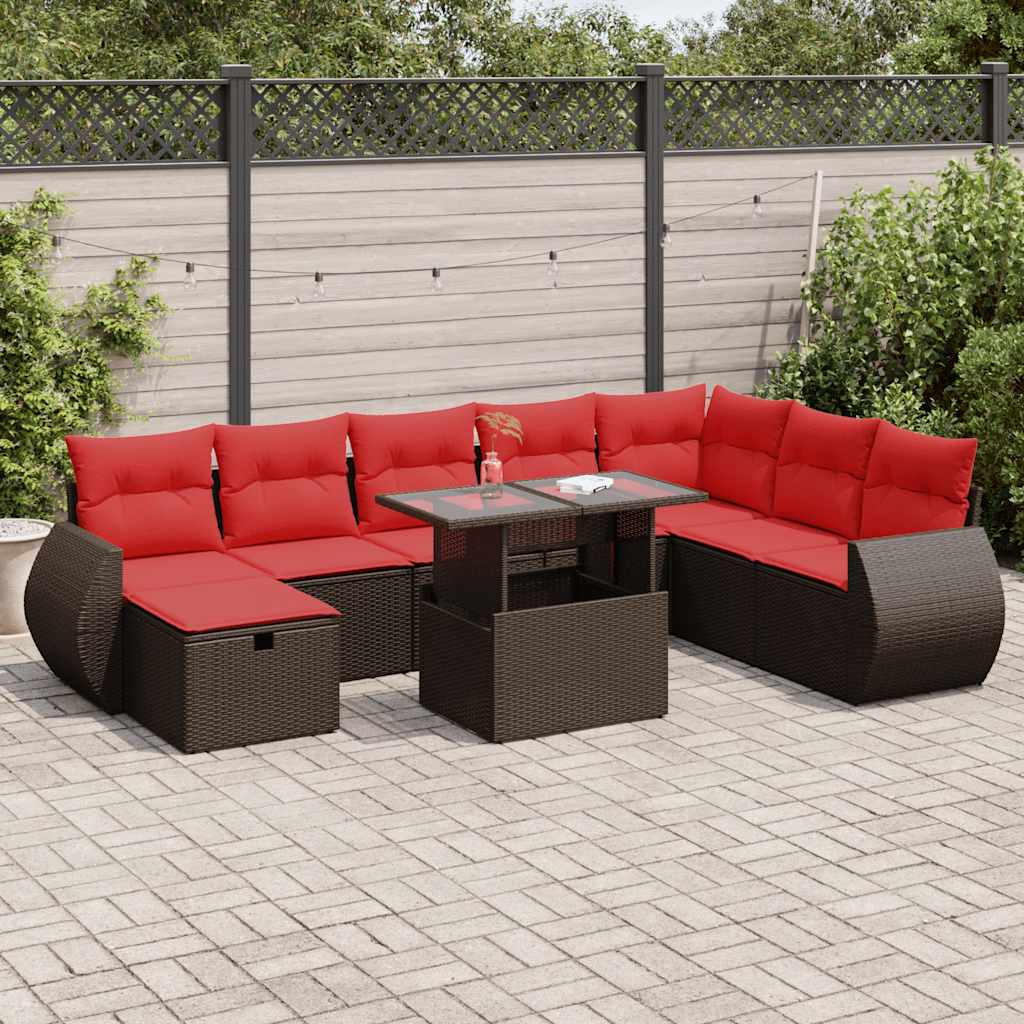 9-dijelni set vrtnih sofa s jastucima crni od poliratana bagrem