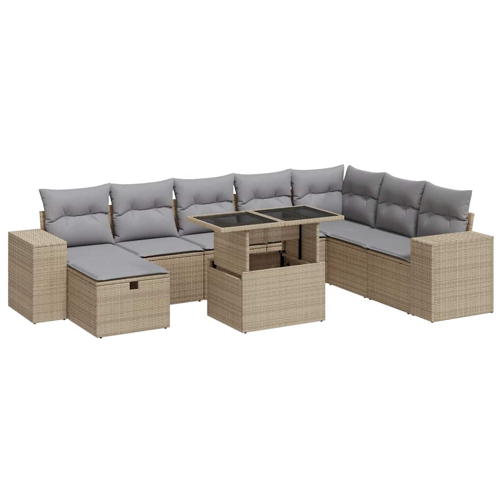 9-dijelni set vrtnih sofa s jastucima bež od poliratana