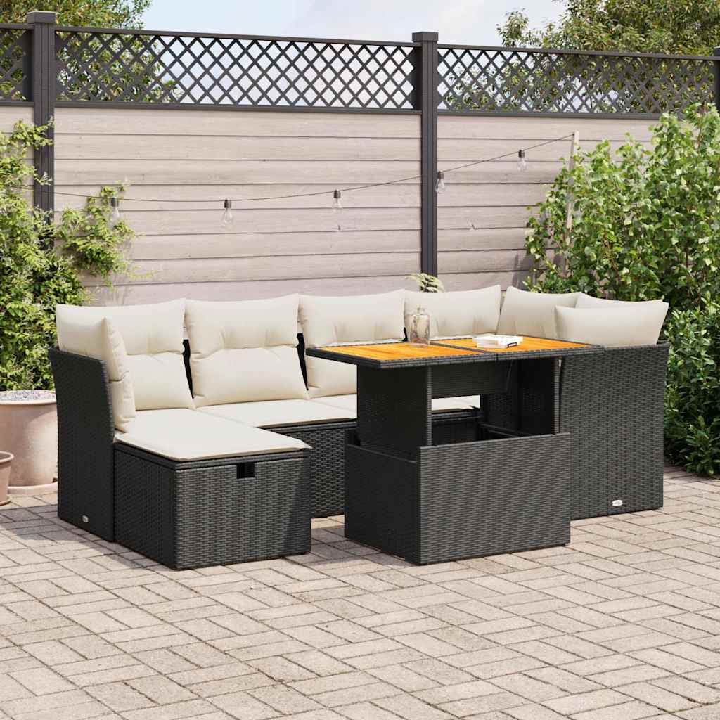 7-dijelni set vrtnih sofa od poliratana s jastucima crni bagrem