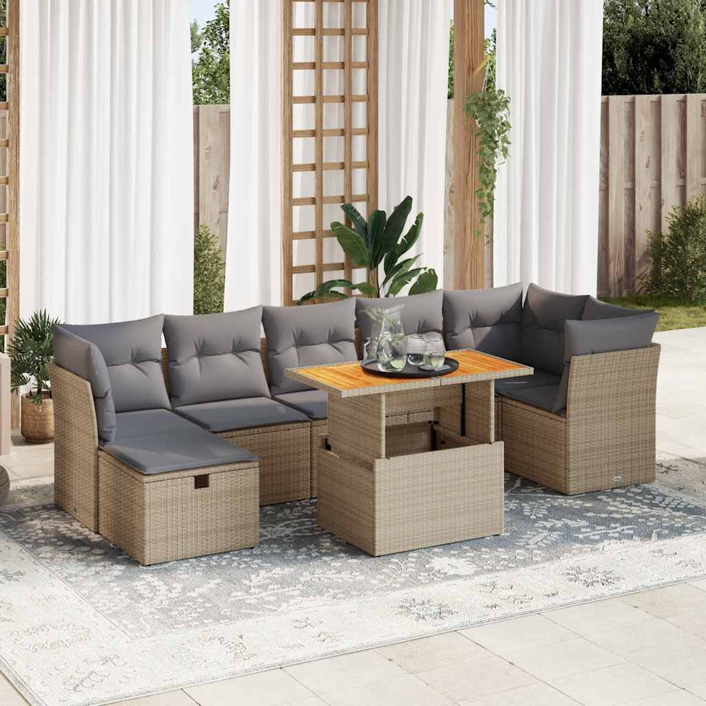 8-dijelni set vrtnih sofa od poliratana s jastucima bež bagrem
