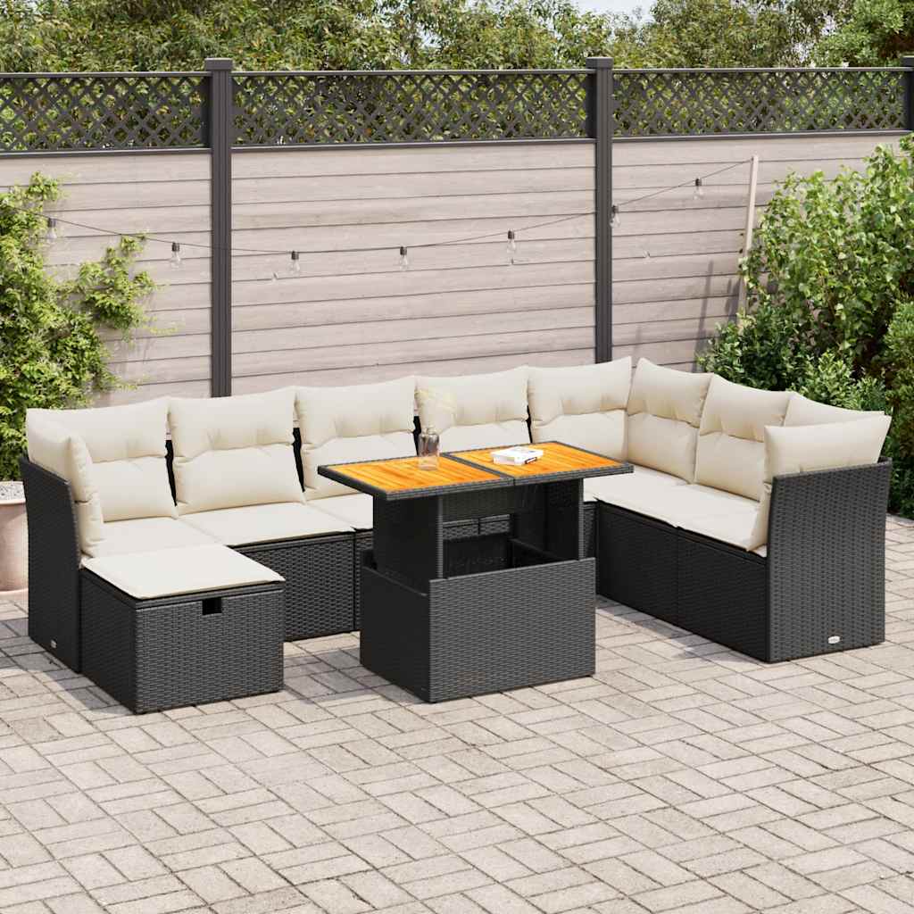 9-dijelni set vrtnih sofa s jastucima crni od poliratana bagrem