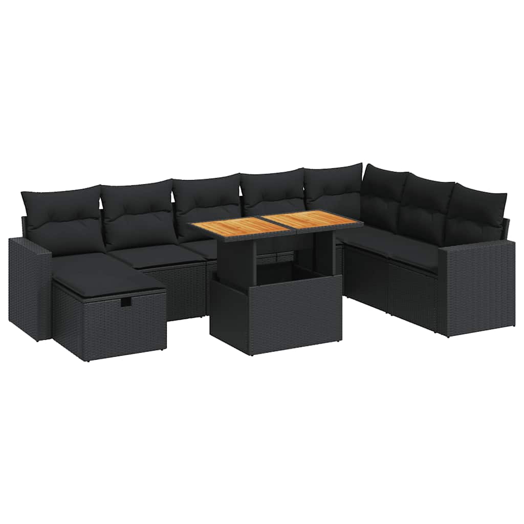 9-dijelni set vrtnih sofa s jastucima crni od poliratana bagrem