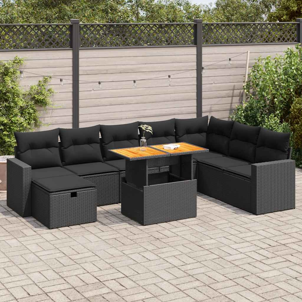 9-dijelni set vrtnih sofa s jastucima crni od poliratana bagrem