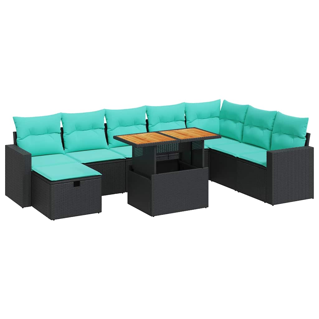 9-dijelni set vrtnih sofa s jastucima crni od poliratana bagrem