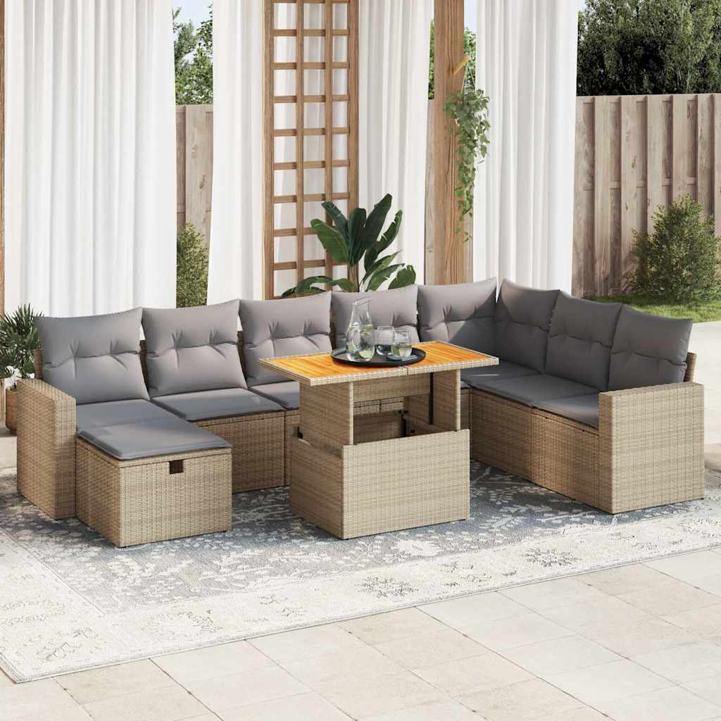 9-dijelni set vrtnih sofa s jastucima bež od poliratana bagrem