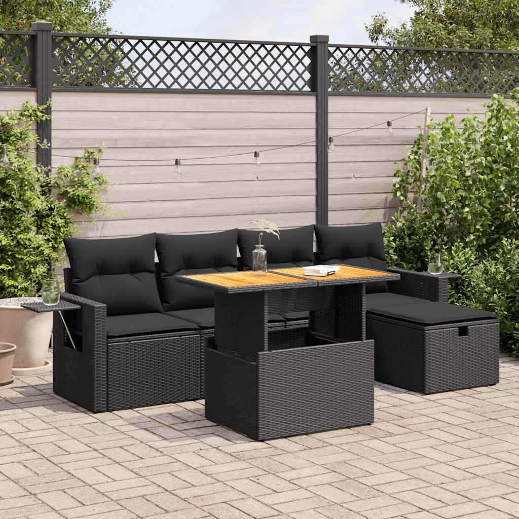 6-dijelni set vrtnih sofa s jastucima crni od poliratana bagrem