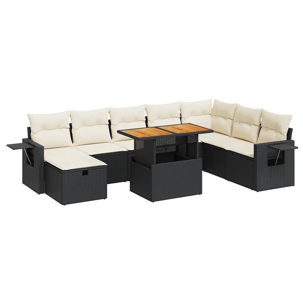 9-dijelni set vrtnih sofa s jastucima crni od poliratana bagrem