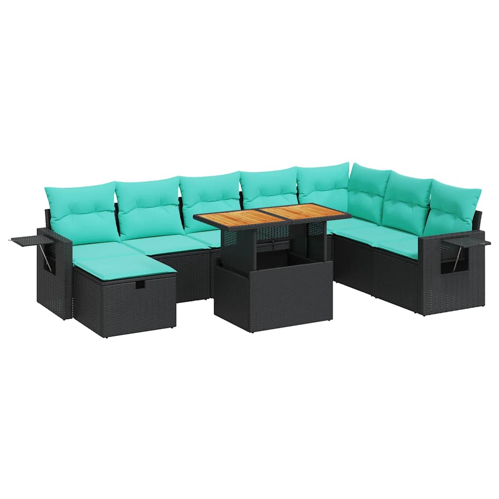 9-dijelni set vrtnih sofa s jastucima crni od poliratana bagrem