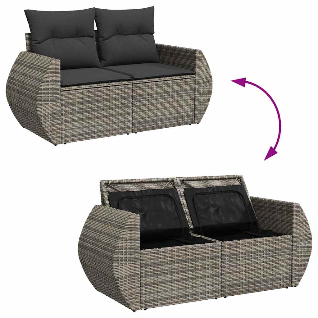6-dijelni set vrtnih sofa poliratan i bagrem s jastucima sivi