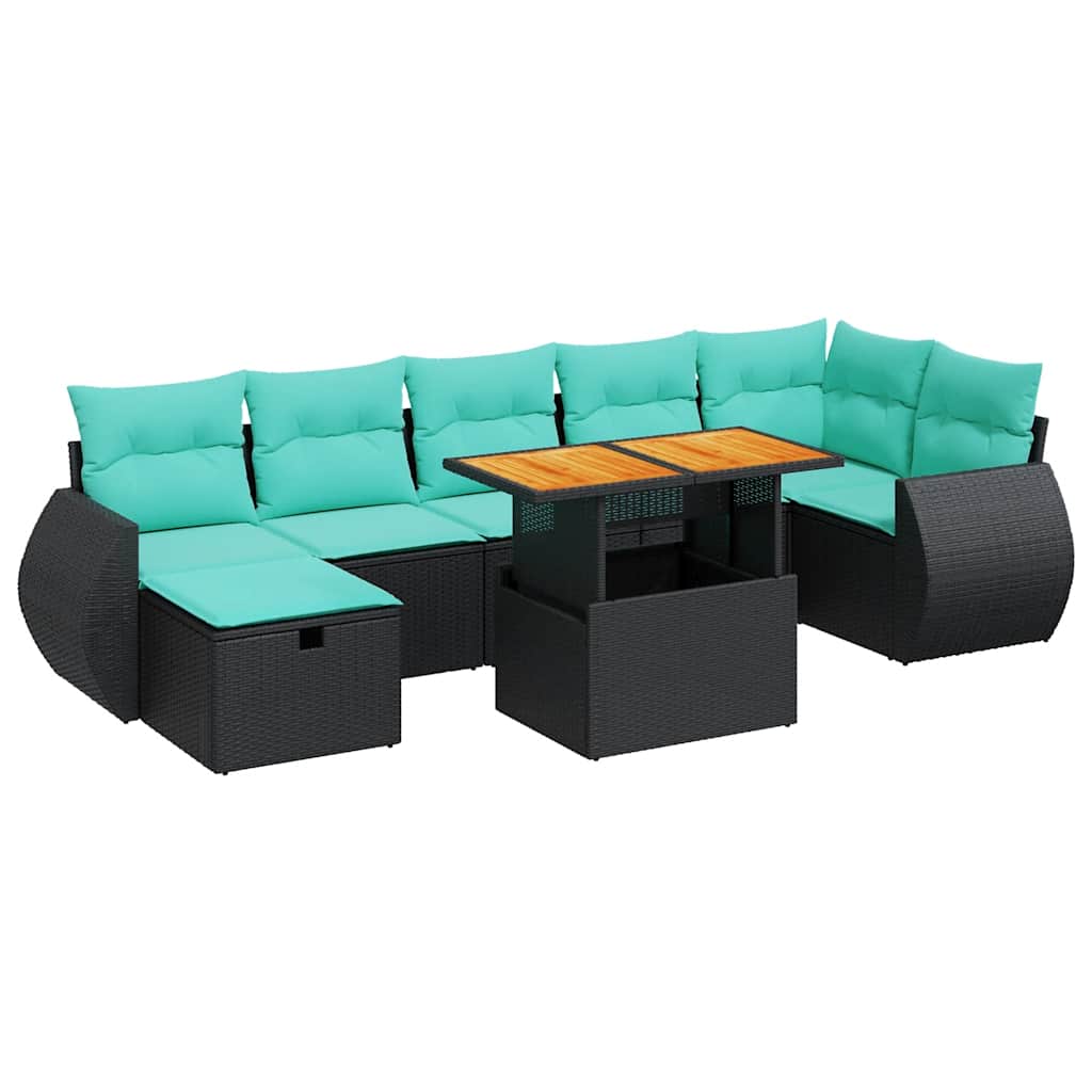 8-dijelni set vrtnih sofa od poliratana s jastucima crni bagrem