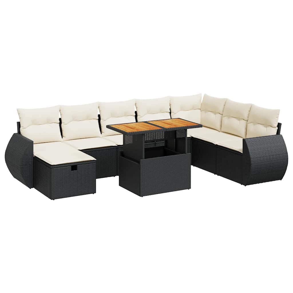 9-dijelni set vrtnih sofa s jastucima crni od poliratana bagrem