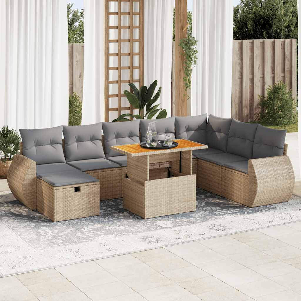 9-dijelni set vrtnih sofa s jastucima bež od poliratana bagrem