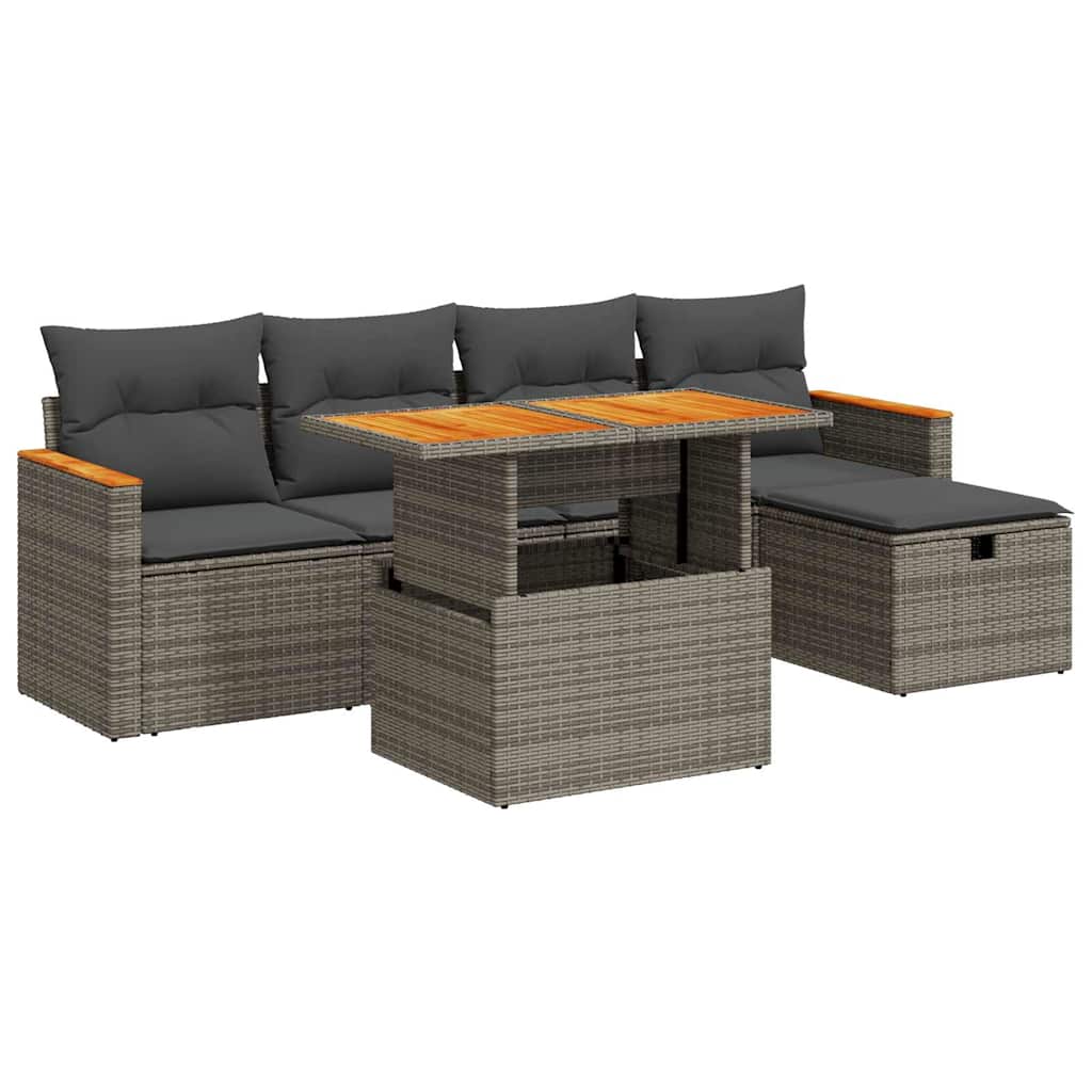 6-dijelni set vrtnih sofa od poliratana s jastucima sivi