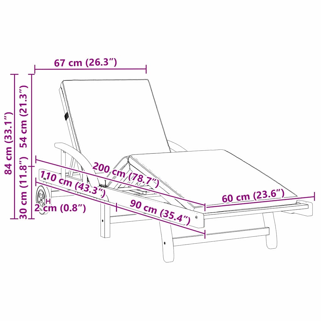 Ležaljka Sivo-smeđa 200 x 67 x 84 cm Čvrsto drvo akacije