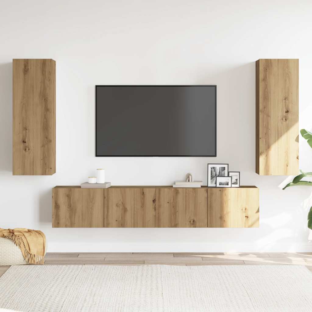 4-dijelni zidni TV ormarić Artisan hrast izrađen od drveta