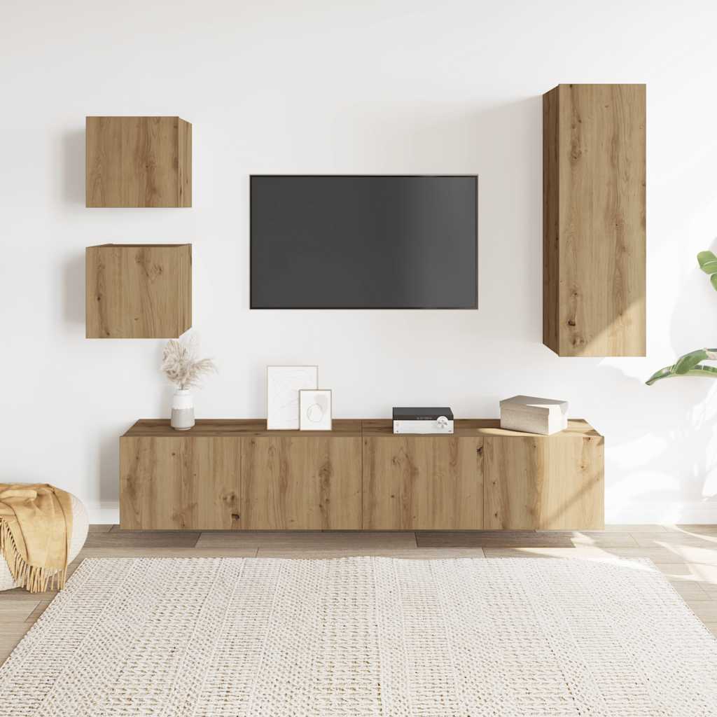 5-dijelni zidni TV ormarić Artisan hrast izrađen od drva