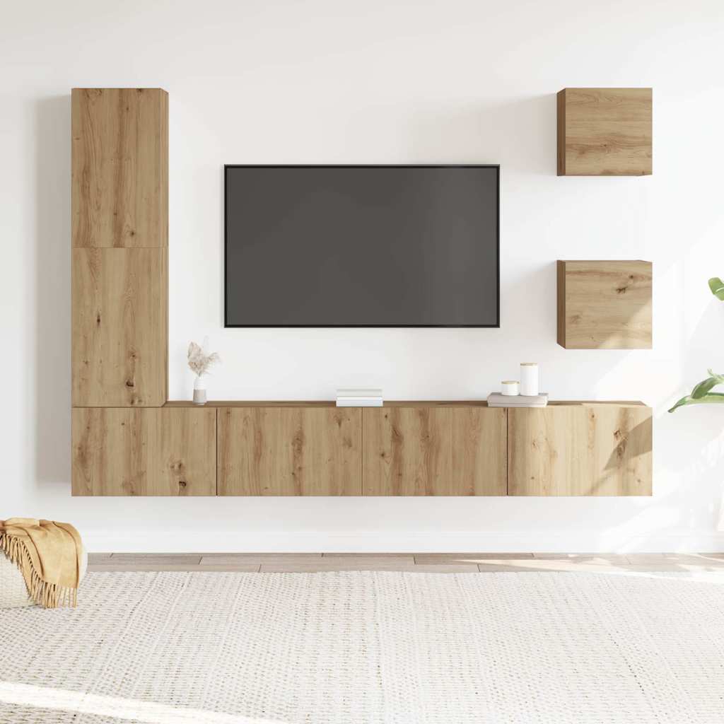 5-dijelni zidni TV ormarić Artisan hrast izrađen od drva