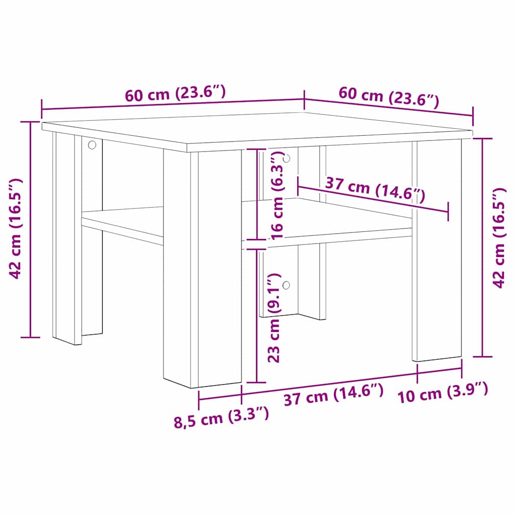 Kava Stol Crni hrast 60 x 60 x 42 cm Konstruirano drvo
