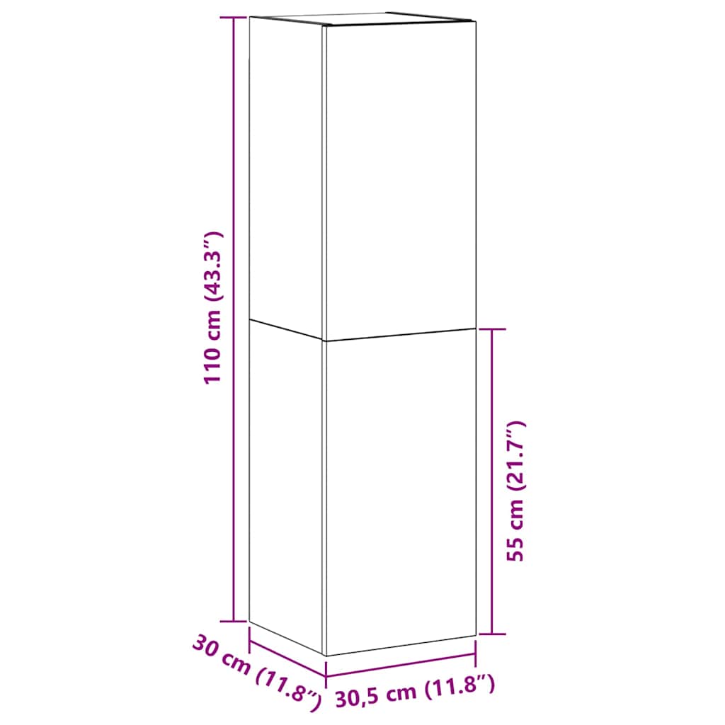 TV Kabinet za Zid Zidne Crni hrast 30,5 x 30 x 110 cm