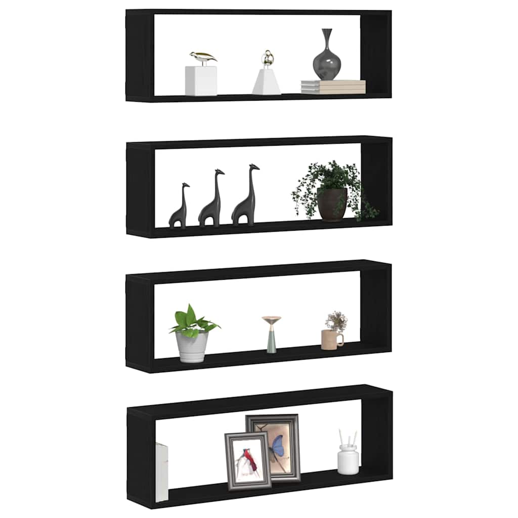 Police na zidu s policom Zidne 4 pcs Crni hrast 80 x 15 x 26 cm
