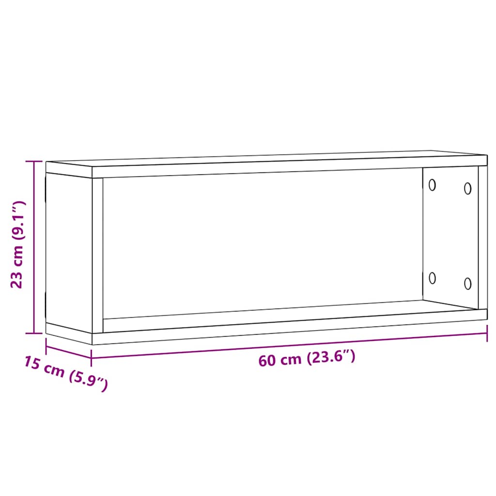 Police na zidu s policom Zidne 2 pcs Crni hrast 60 x 15 x 23 cm