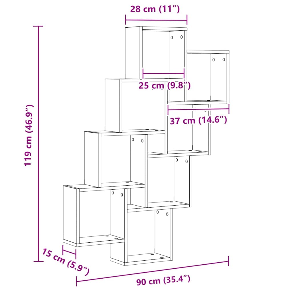 Polica na zidu Crni hrast 90 x 15 x 119,5 cm Konstruirano drvo