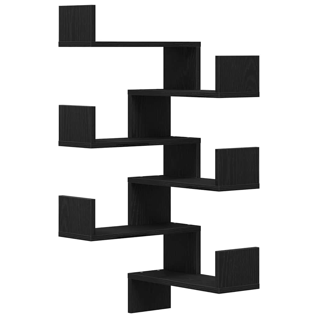 Polica na zidu s policom 2 pcs Crni hrast 40 x 40 x 49,5 cm