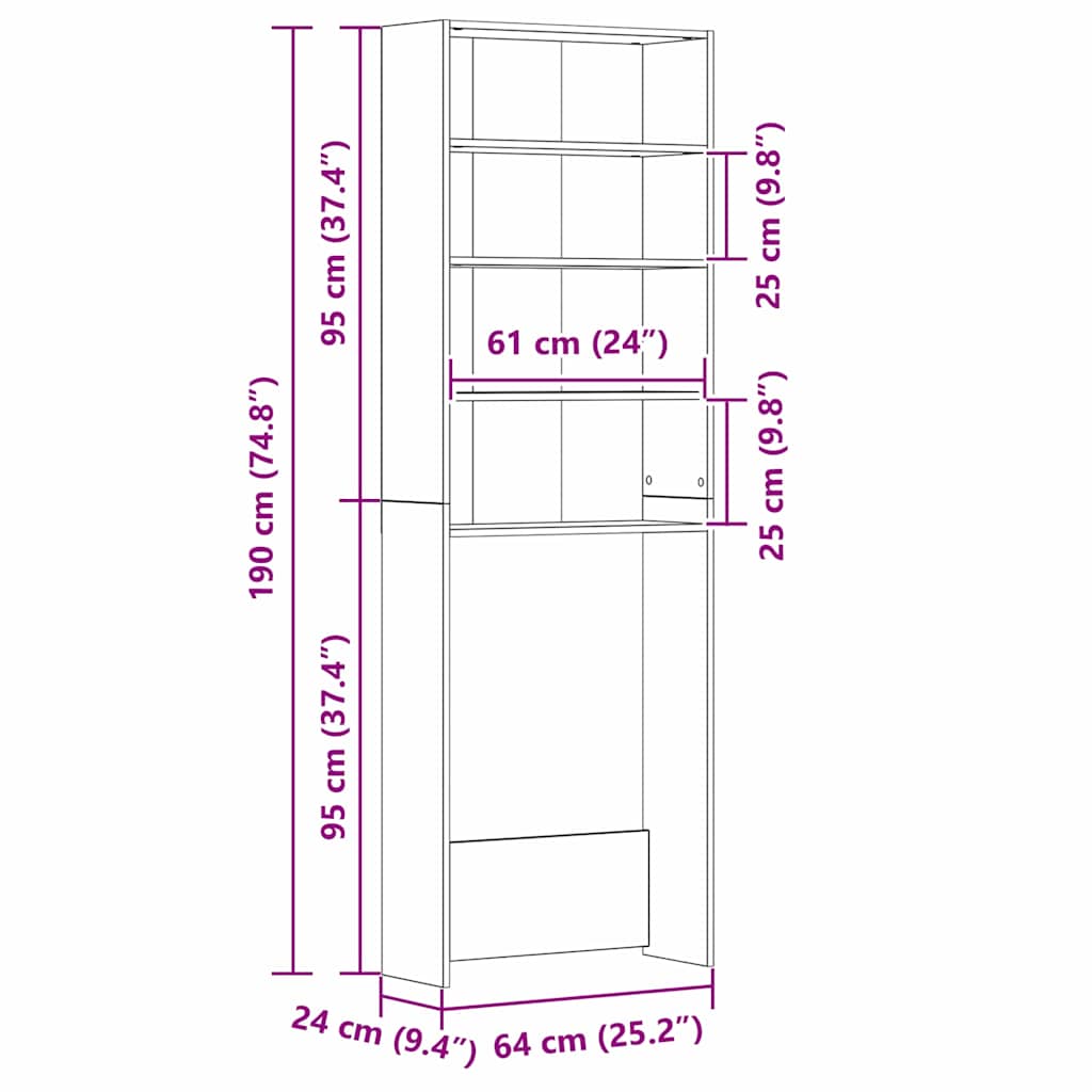 Ormar za perilicu rublja Crni hrast 64 x 24 x 190 cm