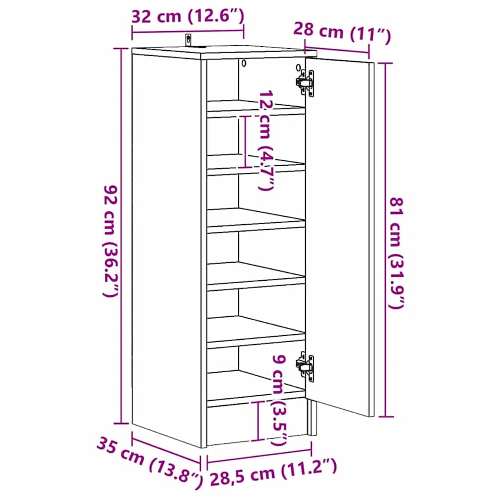 Ormar za cipele Crni hrast 32 x 35 x 92 cm Konstruirano drvo