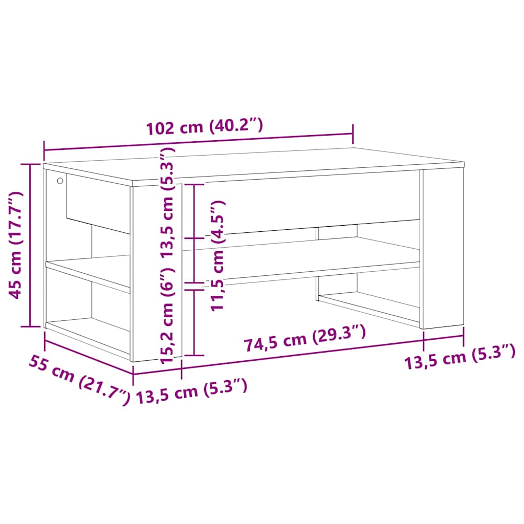 Kava Stol Crni hrast 102 x 55 x 45 cm Konstruirano drvo