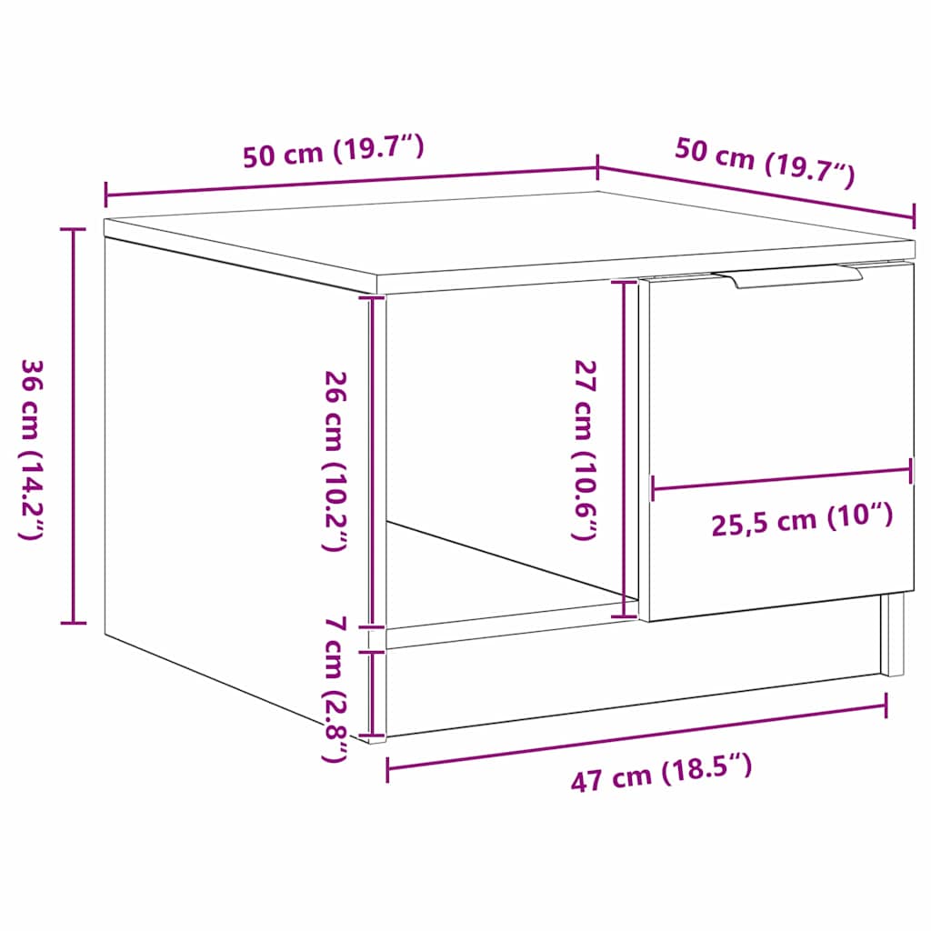 Kava Stol Crni hrast 50 x 50 x 36 cm Konstruirano drvo