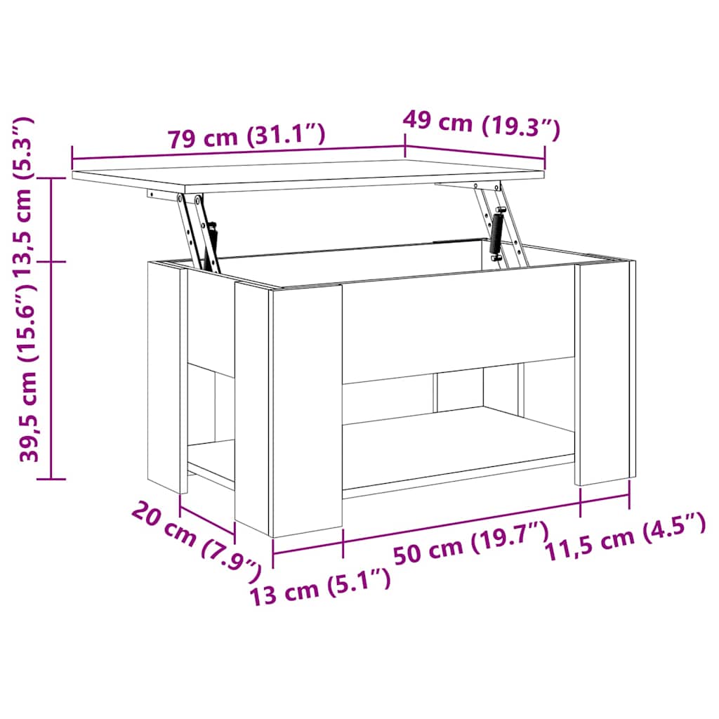Kava Stol Crni hrast 79 x 49 x 41 cm Konstruirano drvo