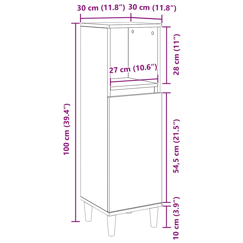 Ormarić za kupaonicu s policom Crni hrast 30 x 30 x 100 cm