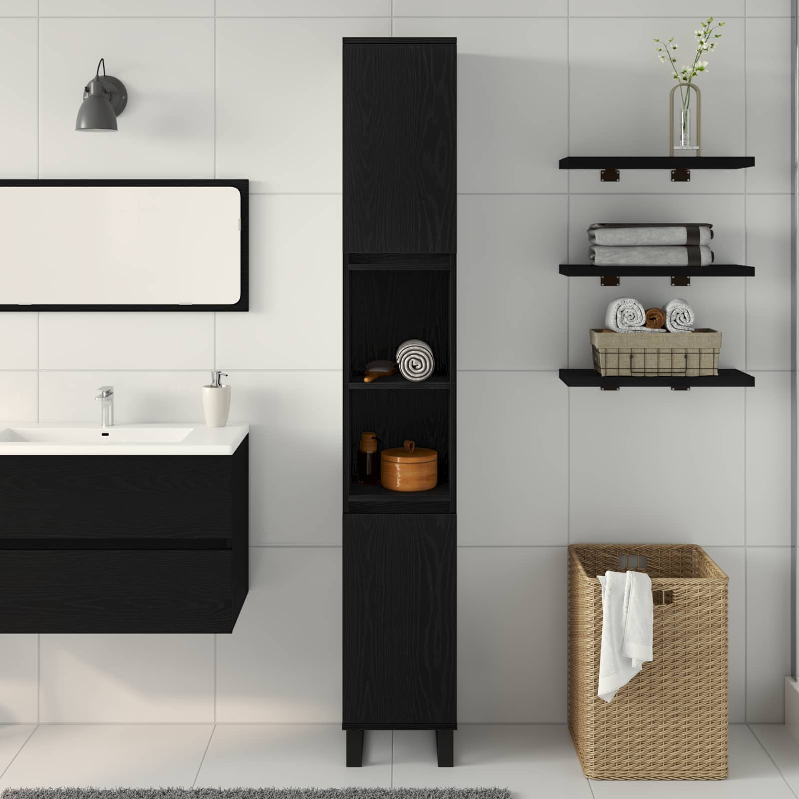 Kupaonski ormar Crni hrast 30 x 30 x 190 cm Konstruirano drvo
