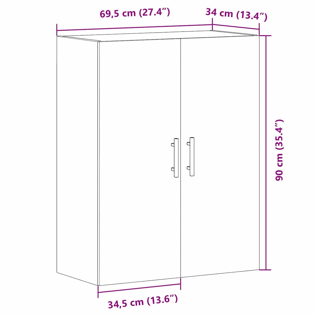 Kabinetski zidni Crni hrast 69,5 x 34 x 90 cm Konstruirano drvo