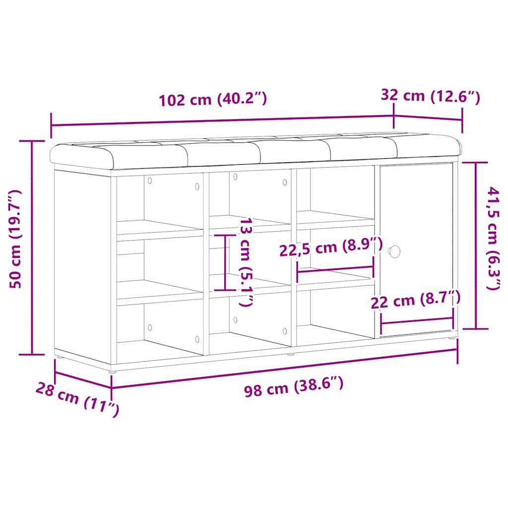 Klupa za pohranu Crni hrast 102 x 32 x 50 cm Konstruirano drvo