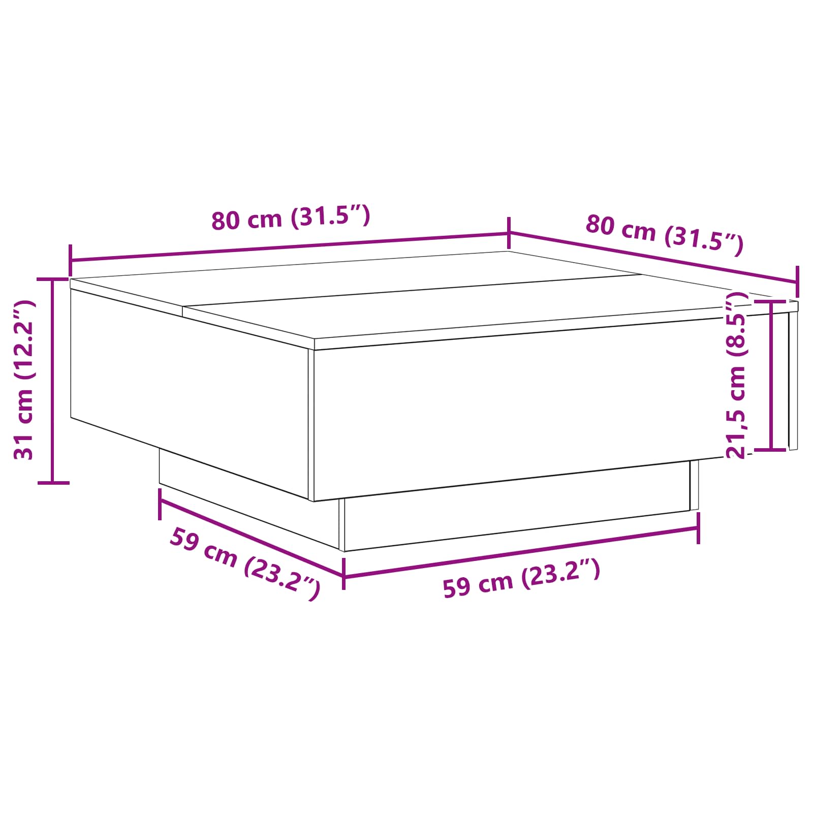 Kava Stol Staro drvo 80 x 80 x 31 cm